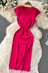 Robe de bureau en tricot pour femme, robe moulante élégante et fendue